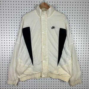 Vtg‎ 90s Nike Windbreaker Jacket Large Off White Black Striped Color Block READ